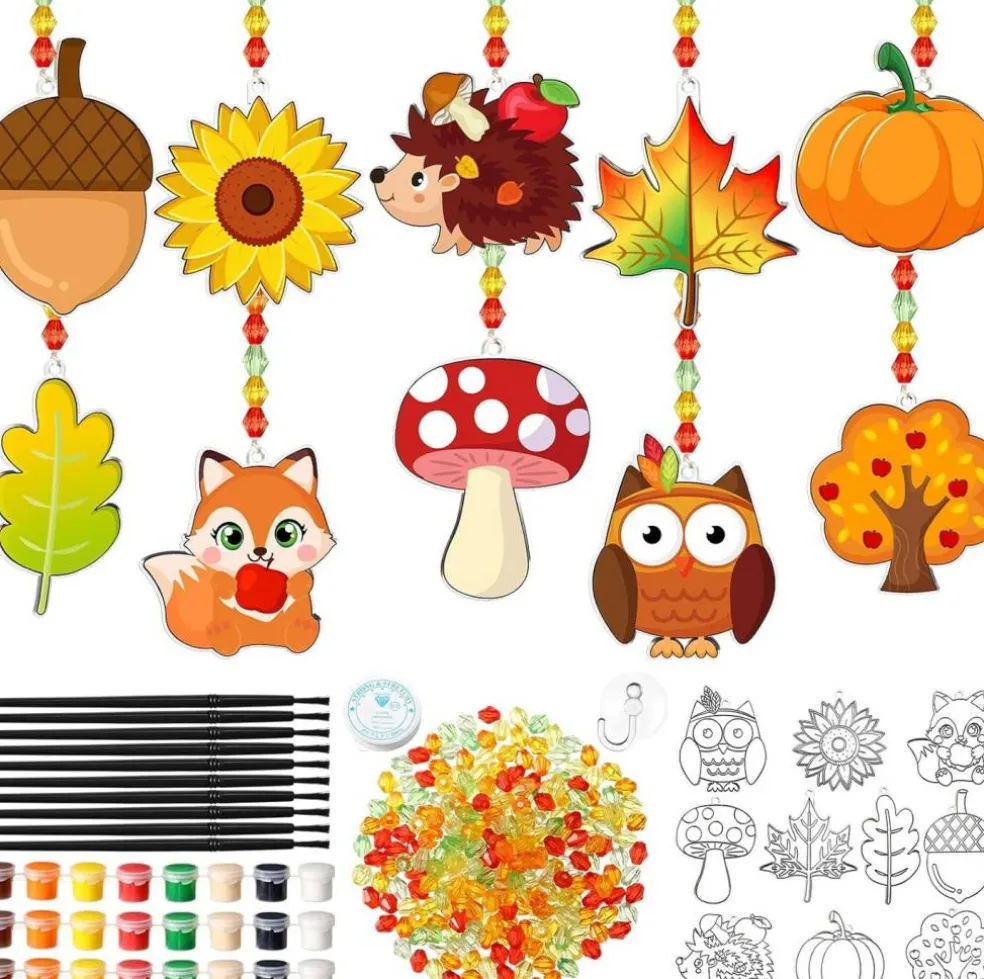 30 Set Fall Craft Kits Thanksgiving Suncatchers Kits (multi colors)