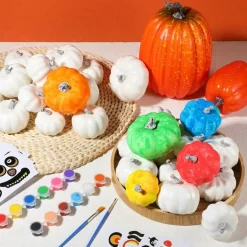 40 Set Fall Pumpkin Painting Kit for Kids, DIY White Foam Pumpkins with Paints Stickers and Brushes, Halloween Thanksgiving Craft Activity Supplies for Classroom Party Decorations