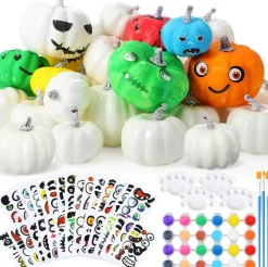 40 Set Fall Pumpkin Painting Kit for Kids, DIY White Foam Pumpkins with Paints Stickers and Brushes, Halloween Thanksgiving Craft Activity Supplies for Classroom Party Decorations
