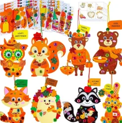 24 Set Fall Woodland Animal Craft Kits, DIY Thanksgiving Foam Sticker Ornaments with Owl Fox Bear Rabbit Squirrel Designs for Kids Classroom Activities Party Favors