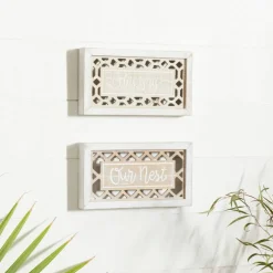Set of 2 Beige Wood Farmhouse Sign Wall Decor, 12.25" x 7"