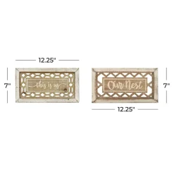 Set of 2 Beige Wood Farmhouse Sign Wall Decor, 12.25" x 7"