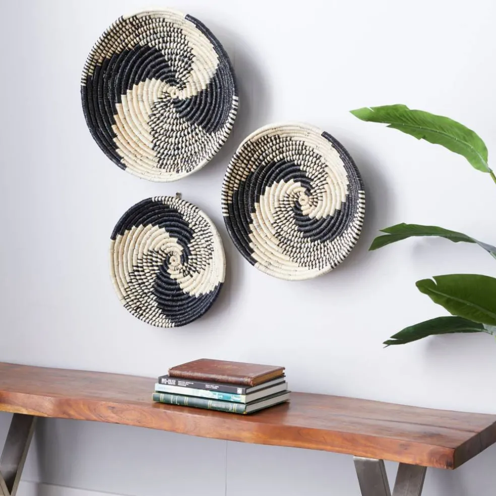 Set of 3 Black Wood Boho Style Wall Decor 20", 18", 15"