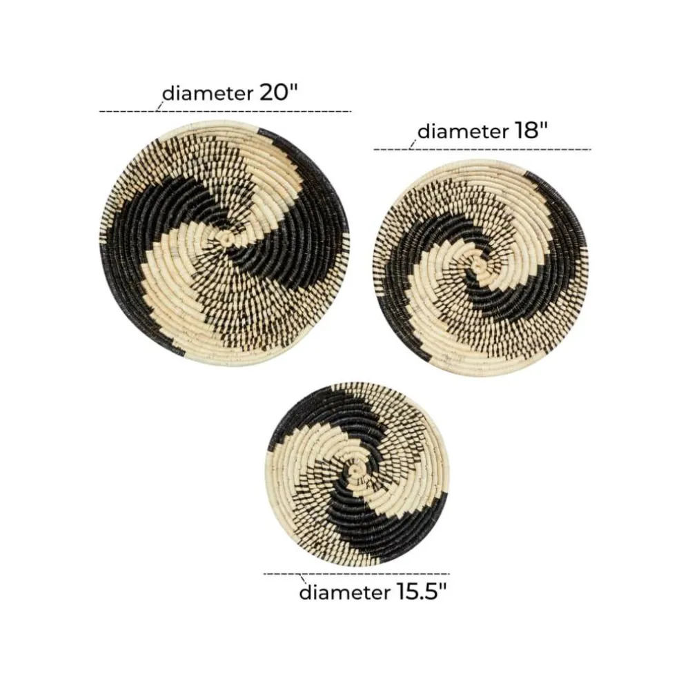 Set of 3 Black Wood Boho Style Wall Decor 20", 18", 15"