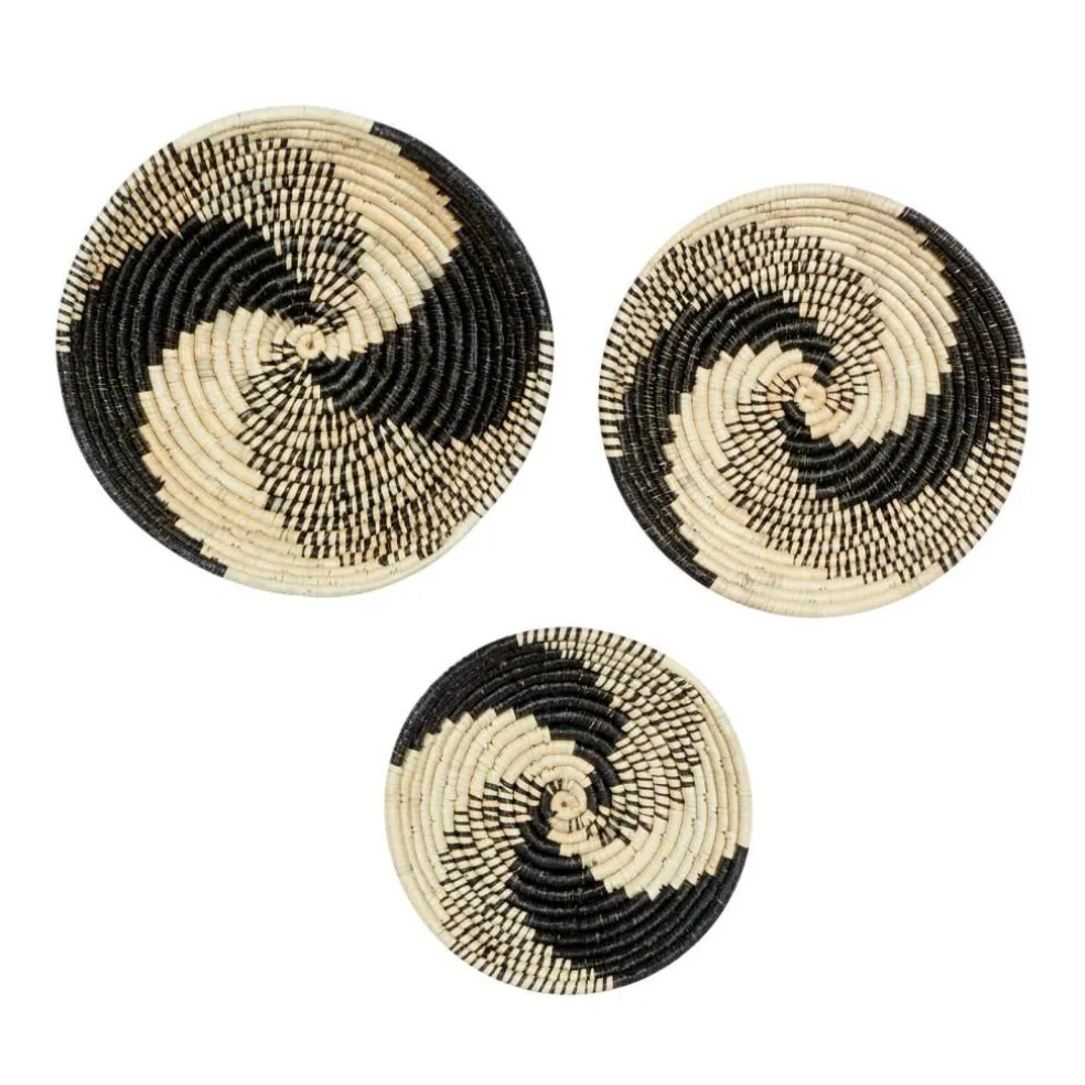 Set of 3 Black Wood Boho Style Wall Decor 20", 18", 15"