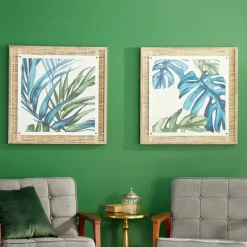 Set of 2 Blue Sea Grass Eclectic Botanical Wall Decor, 29