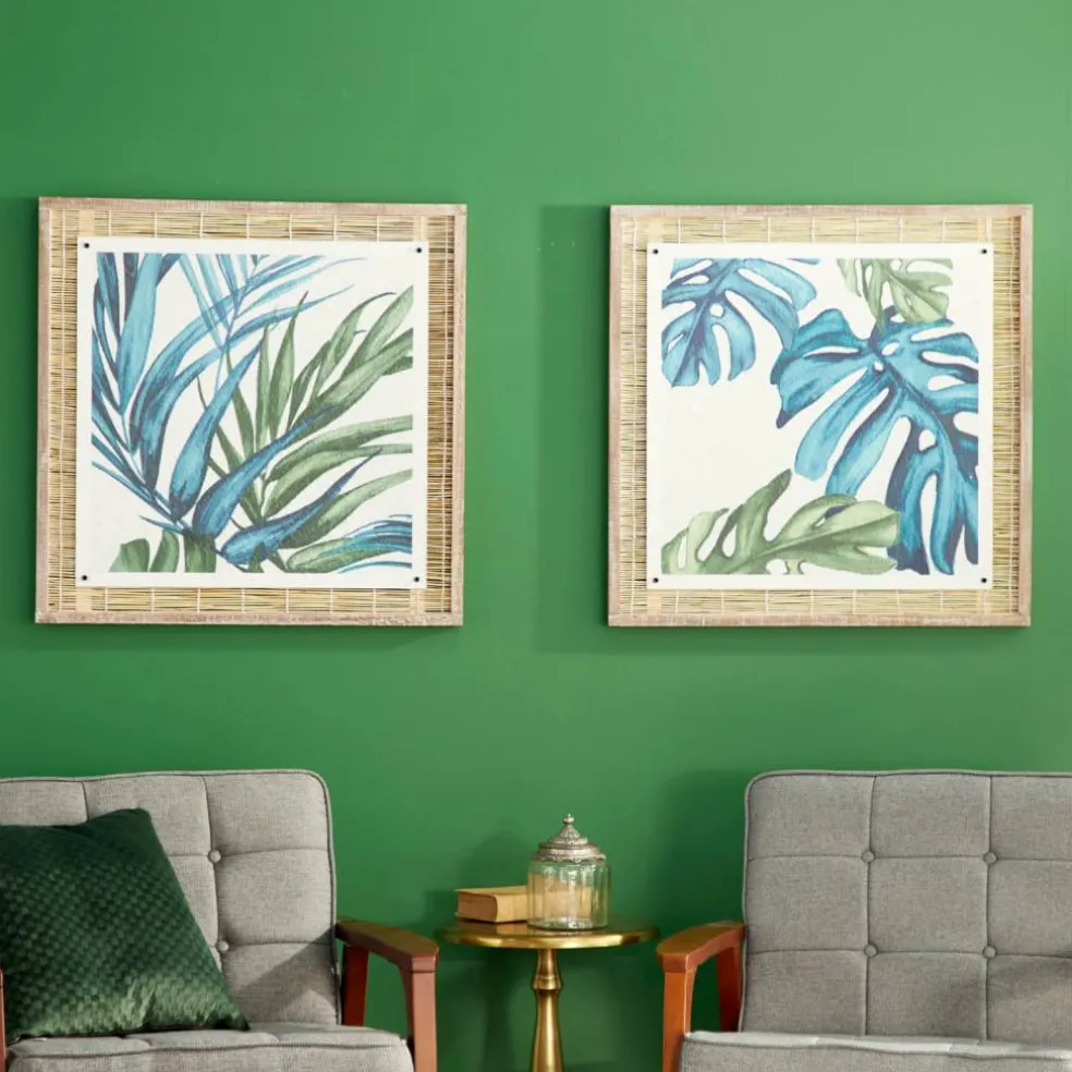 Set of 2 Blue Sea Grass Eclectic Botanical Wall Decor, 29" x 29"