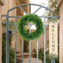 Set of 2: Boxwood Wreath with Realistic Green Tips, 24" Wide, Indoor/Outdoor Use, UV Resistant, Spring & Summer, Front Door, Home & Office Decor