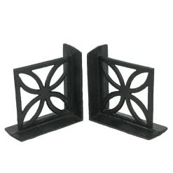 Set of 2 Cast Iron Breeze Block Bookends Mid Century Modern Home Bookshelf Decor