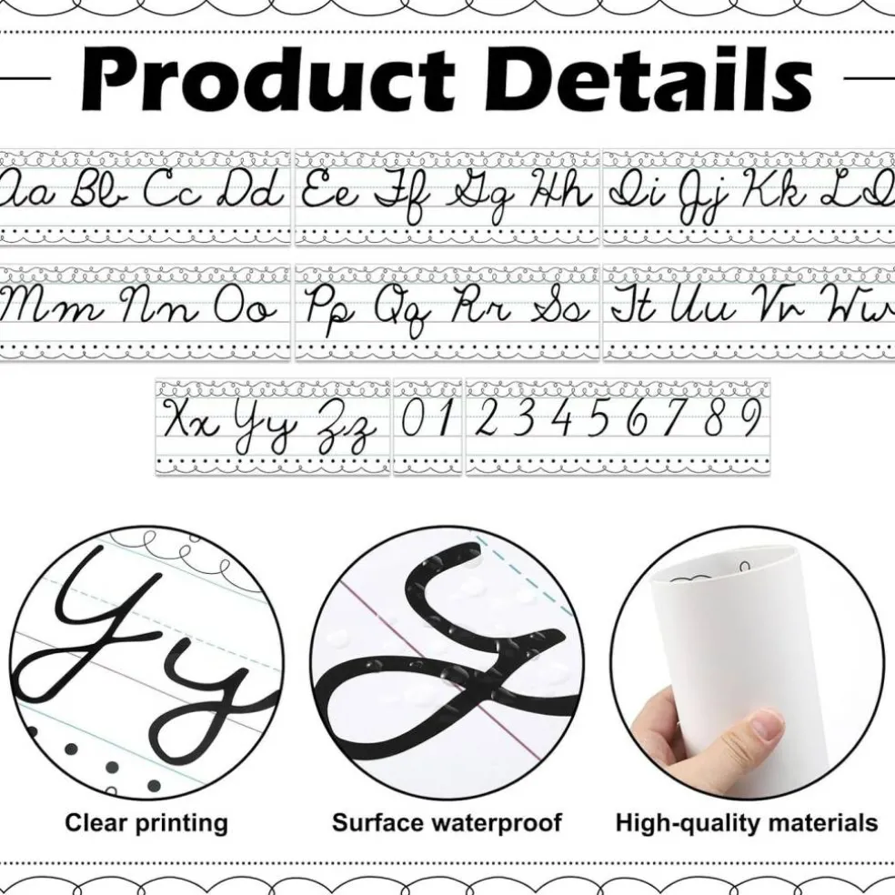 Set of 9 Cursive Writing Bulletin Board Cursive Alphabet Wall Strip (Simple Line)