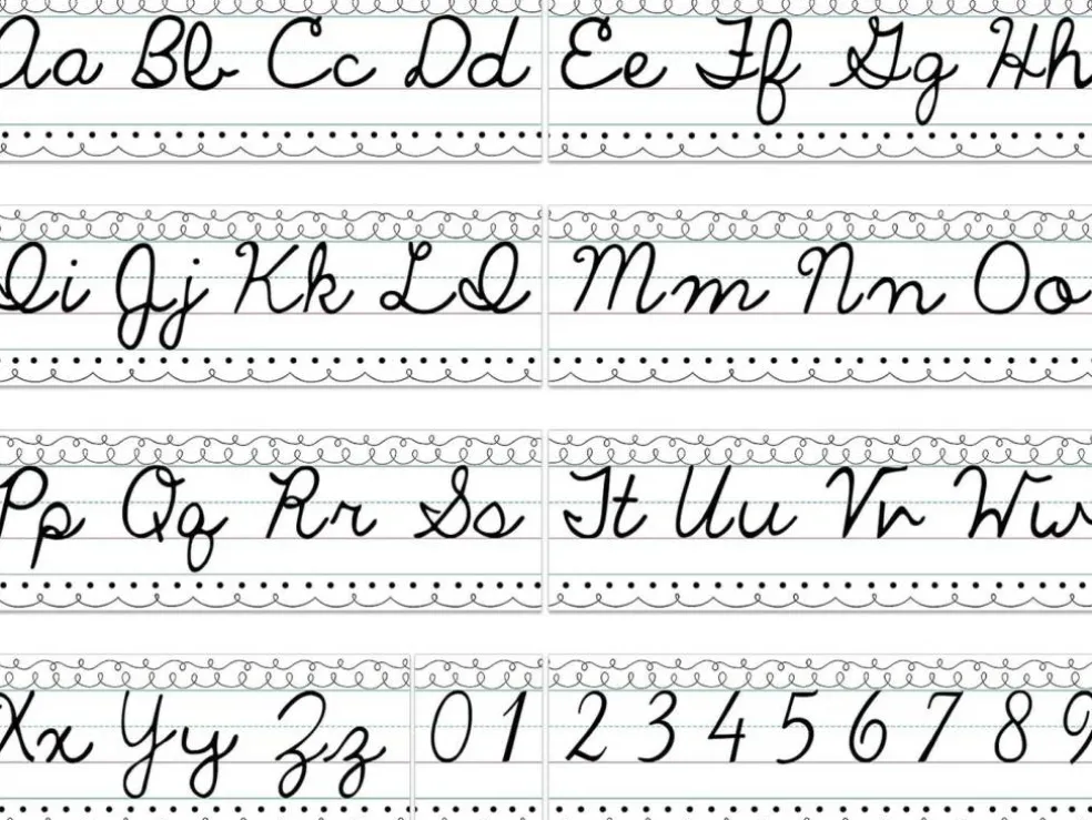 Set of 9 Cursive Writing Bulletin Board Cursive Alphabet Wall Strip (Simple Line)