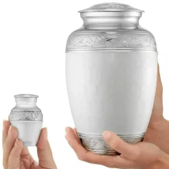 Set of 5 Decorative Cremation Urns for Human Ashes - 1 Adult + 4 Keepsake, White