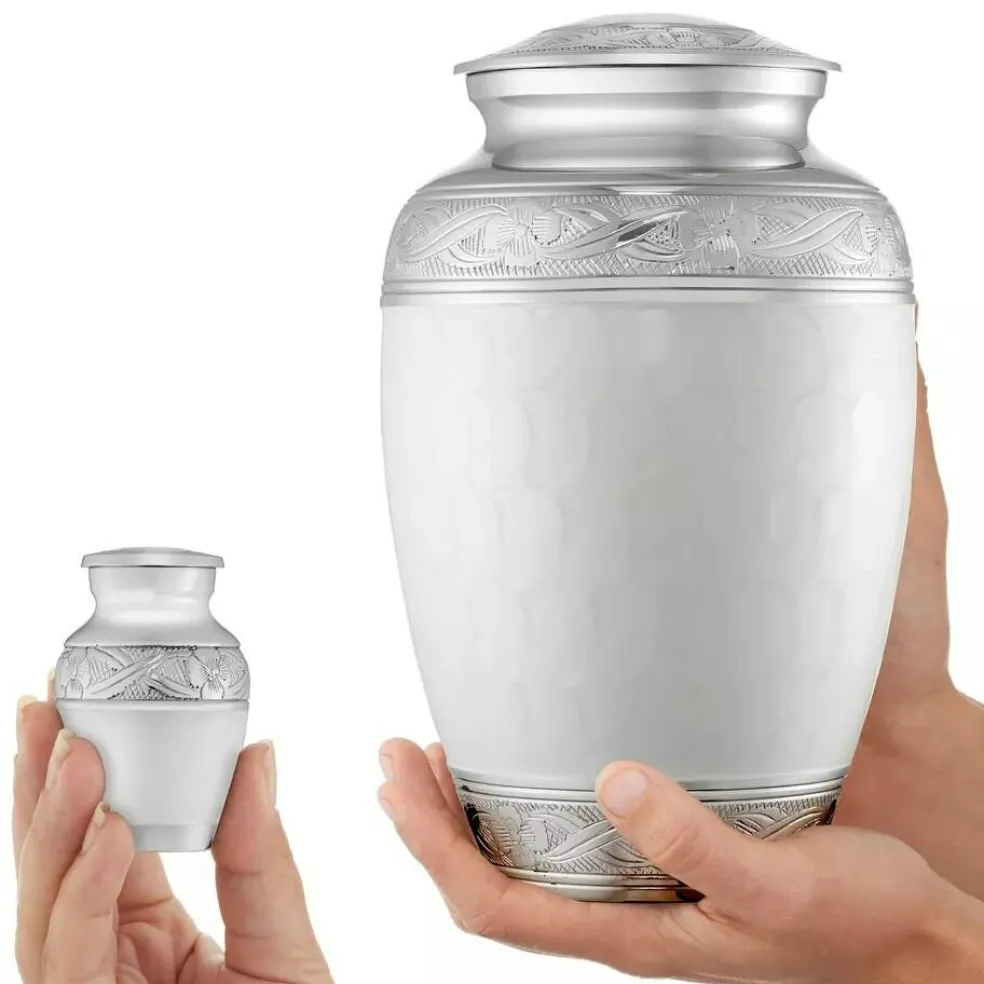 Set of 5 Decorative Cremation Urns for Human Ashes - 1 Adult + 4 Keepsake, White