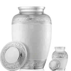 Set of 5 Decorative Cremation Urns for Human Ashes - 1 Adult + 4 Keepsake, White
