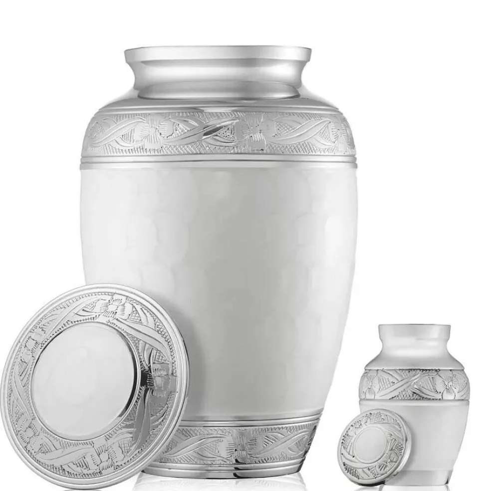 Set of 5 Decorative Cremation Urns for Human Ashes - 1 Adult + 4 Keepsake, White