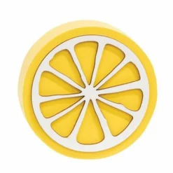 Set of 6 Decorative Lemon Slice Block Sitter, Round Yellow Fruit Inspired Tabletop Accent with White Detail, Freestanding Home Decor for Kitchen Shelf