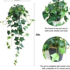 Set of 2 Fake English Ivy Plants in Pots, Realistic Artificial Ivy Greenery with Lifelike Hanging Vines, Faux Potted Plants for Home Office Bathroom Shelf Tabletop Balcony Decor