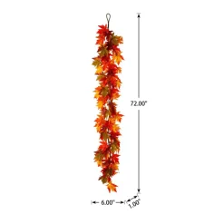 Set of 2 Fall Lighted Maple Leaves Wreath/Garland with Timer