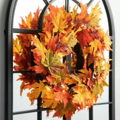 Set of 2 Fall Lighted Maple Leaves Wreath/Garland with Timer