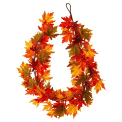 Set of 2 Fall Lighted Maple Leaves Wreath/Garland with Timer
