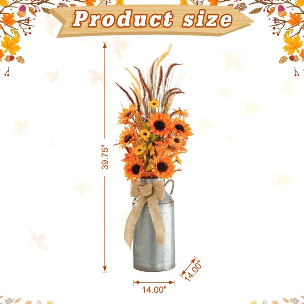 Set of 2 Fall Sunflower Leaf Potted Tree Thanksgiving Porch Decor