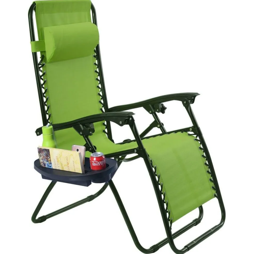Set of 2 Folding Zero Gravity Recliner Chairs with Cup Holder Tray and Headrest for Patio or Lawn