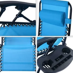 Set of 2 Folding Zero Gravity Recliner Chairs with Cup Holder Tray and Headrest for Patio or Lawn