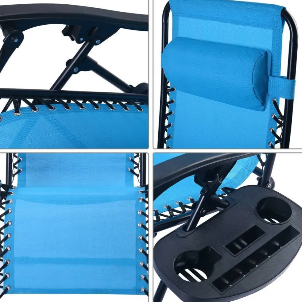 Set of 2 Folding Zero Gravity Recliner Chairs with Cup Holder Tray and Headrest for Patio or Lawn