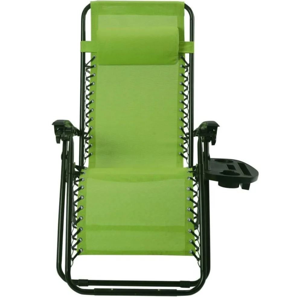Set of 2 Folding Zero Gravity Recliner Chairs with Cup Holder Tray and Headrest for Patio or Lawn
