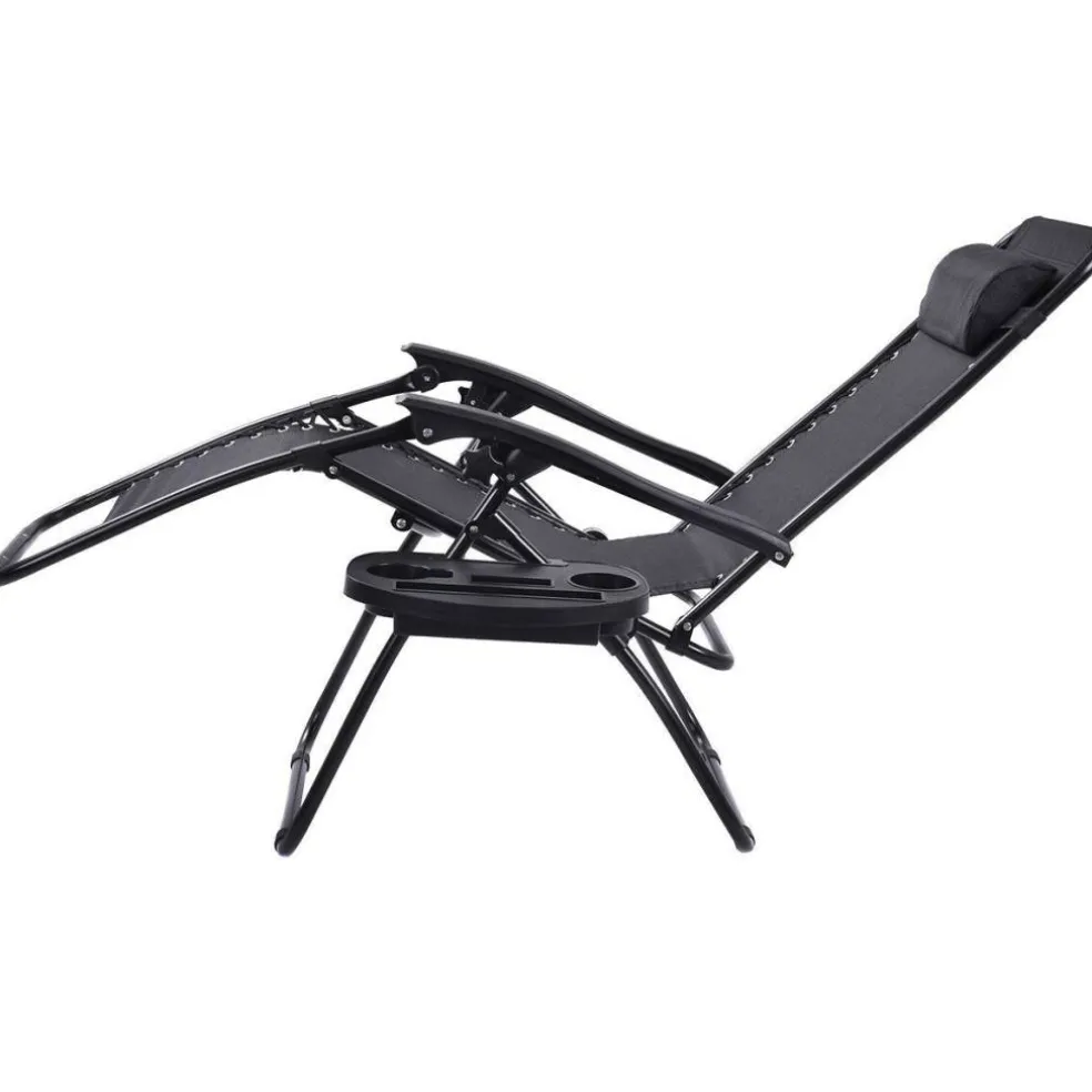 Set of 2 Folding Zero Gravity Recliner Chairs with Cup Holder Tray and Headrest for Patio or Lawn
