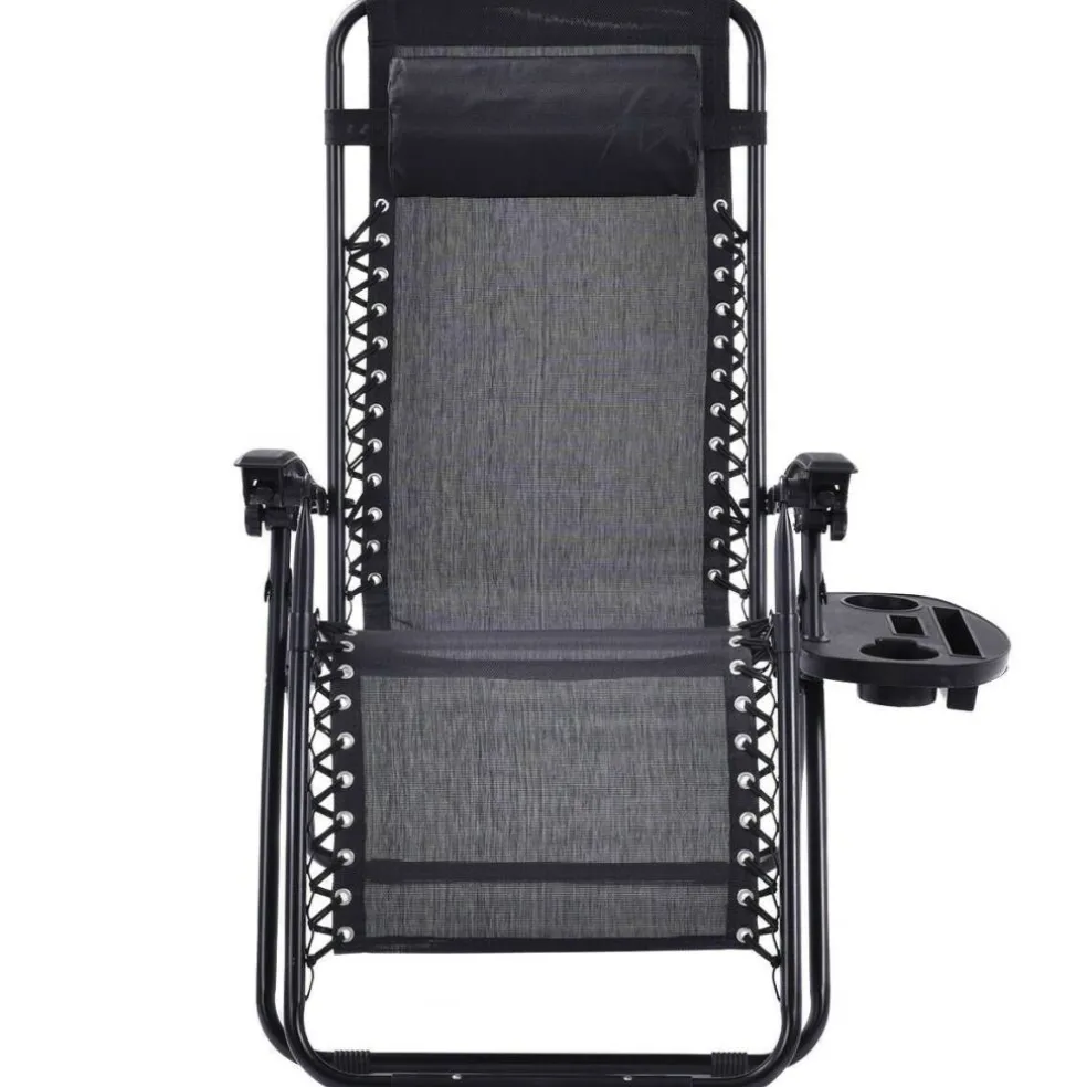 Set of 2 Folding Zero Gravity Recliner Chairs with Cup Holder Tray and Headrest for Patio or Lawn