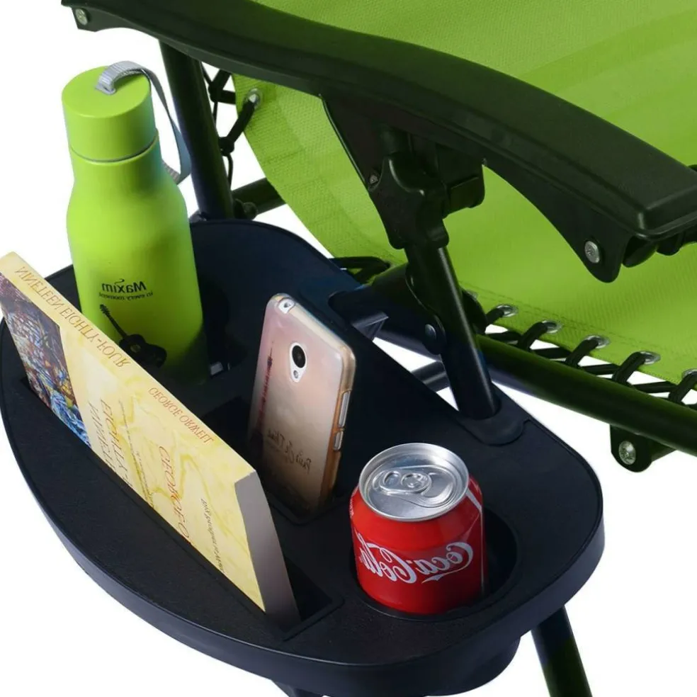 Set of 2 Folding Zero Gravity Recliner Chairs with Cup Holder Tray and Headrest for Patio or Lawn