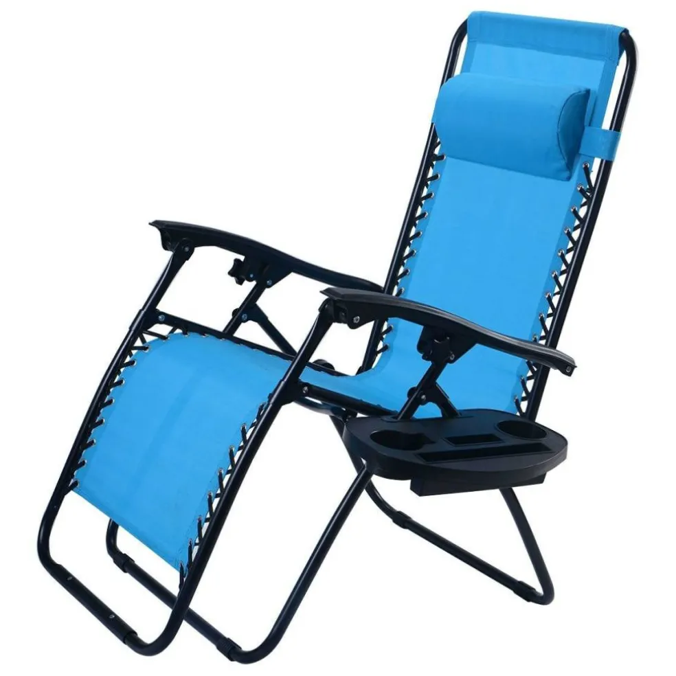 Set of 2 Folding Zero Gravity Recliner Chairs with Cup Holder Tray and Headrest for Patio or Lawn