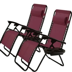 Set of 2 Folding Zero Gravity Recliner Chairs with Cup Holder Tray and Headrest for Patio or Lawn