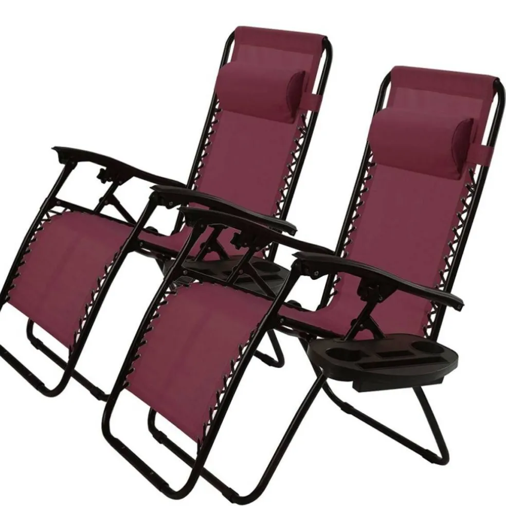 Set of 2 Folding Zero Gravity Recliner Chairs with Cup Holder Tray and Headrest for Patio or Lawn