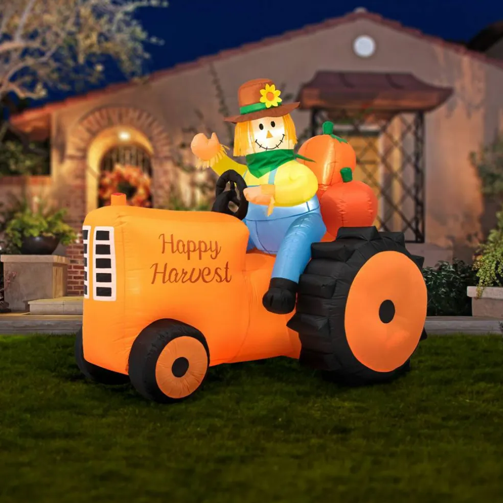 Set of 2 7ft Fall Lighted Inflatable Tractor Decor