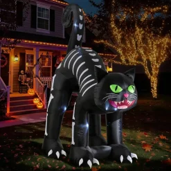 Set of 2 11FT Lighted Inflatable skeleton cat Decor