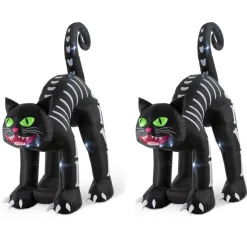 Set of 2 11FT Lighted Inflatable skeleton cat Decor