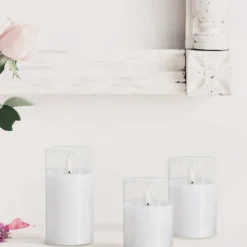 Set of 3 Glass Flameless LED Candles with Remote Control, Multi-Color Flickering Candles