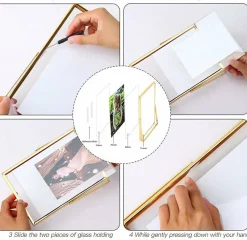 Set of 2 Gold Metal Floating Picture Frames 5x7, Tempered Glass Modern Tabletop Photo Frame for 4x6, 3x5 & 5x7 Photos, Minimalist Floating Display Decor