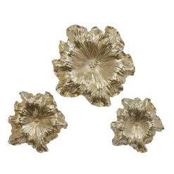 Set of 3 Gold Polystone Eclectic Floral Wall Decor, 17