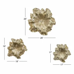 Set of 3 Gold Polystone Eclectic Floral Wall Decor, 17