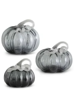 Set of 3 Gray Glass Pumpkins Decoration