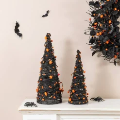 Set of 4 Halloween Eucalyptus With Bats Pumpkin Cones Tree