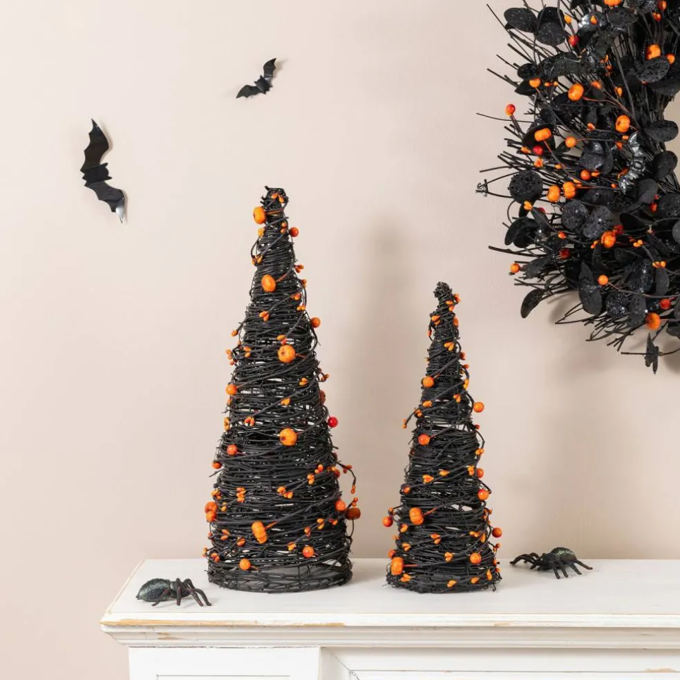 Set of 4 Halloween Eucalyptus With Bats Pumpkin Cones Tree