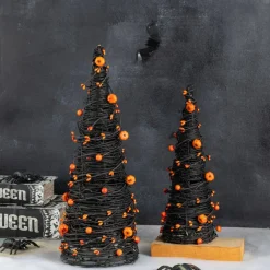 Set of 4 Halloween Eucalyptus With Bats Pumpkin Cones Tree