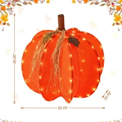 Set of 4 25"H Fall 3D Lighted Foldable Pumpkin Outdoor Décor with 80 Golden Hued LED Lights w/Timer