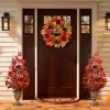 Set of 2 36"H Fall Lighted Burgundy Maple Leaves Urn Potted Porch Tree with Timer, 20 Warm White Lights