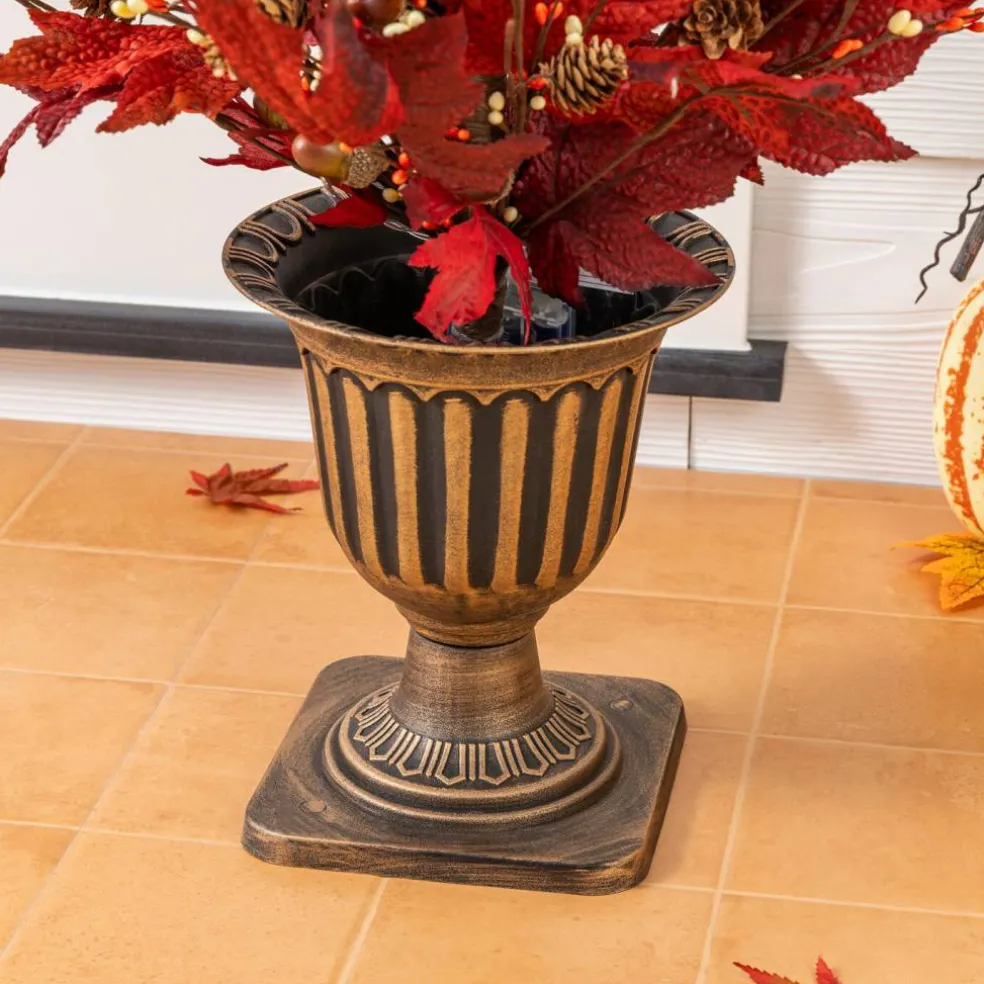 Set of 2 36"H Fall Lighted Burgundy Maple Leaves Urn Potted Porch Tree with Timer, 20 Warm White Lights