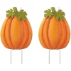 Set of 2 37.75"H Fall Metal Embossed Glitter Pumpkin Yard Stake